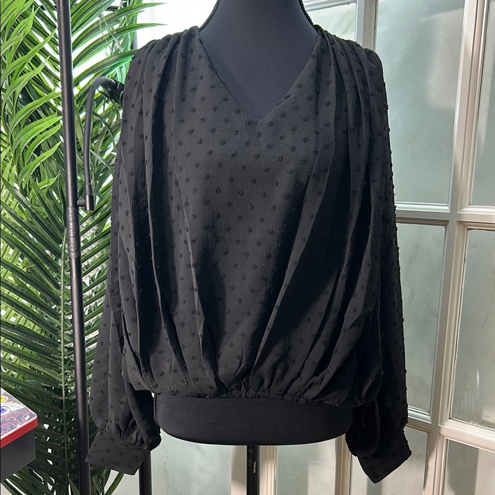 Black Oversized Puff Sleeve Blouse